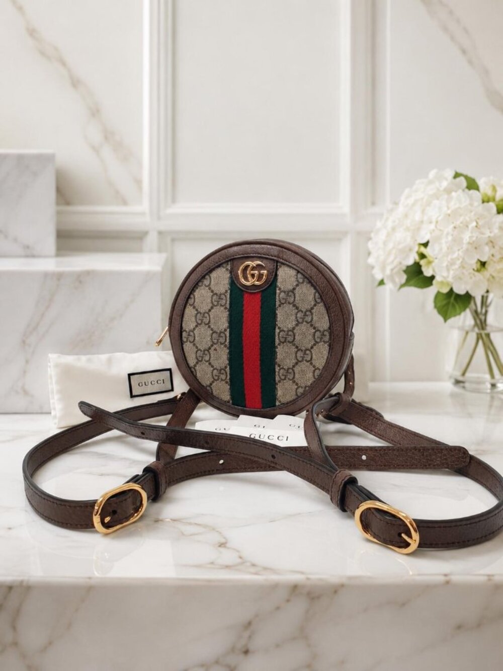 Authentic Gucci Ophidia Mini Round GG Supreme Crossbody